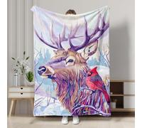 Majestic Deer and Cardinal Flannel Blanket, Colorful Wildlife Pattern Cozy Throw Blanket, All Season Soft Blanket for Sofa, Bed, Nature-Inspired Decor 40x50 Inch