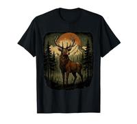 Majestic Deer Elk Forest Mountains Sunset Nature T-Shirt