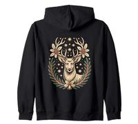 Majestic Deer Festive Stars Holiday Wreath Magic Zip Hoodie