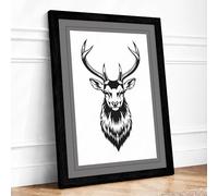 Majestic Deer Graphic Framed Wall Art Print A3 (42×29.7cm) Black, Wall Decor for Living Room, Bedroom, Office & Home, Ready to Hang, Art Gift