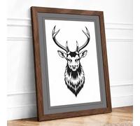 Majestic Deer Graphic Framed Wall Art Print A3 (42×29.7cm) Walnut, Wall Decor for Living Room, Bedroom, Office & Home, Ready to Hang, Art Gift