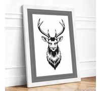 Majestic Deer Graphic Framed Wall Art Print A3 (42×29.7cm) White, Wall Decor for Living Room, Bedroom, Office & Home, Ready to Hang, Art Gift