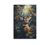 Majestic Deer in Forest with Golden Sunlight And Autumn Leaves Decorative Painting Canvas Wall Posters And Modern Family Bedroom Decor 16x24inch(40x60cm)