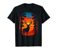 Majestic Deer in Sunset Forest Silhouette, Outdoor Lover T-Shirt