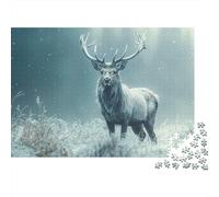 Majestic Deer in Winter Snowfall 1000-Piece Puzzle for Adults, 70x50cm/1000pcs, for A Quiet Evening Project at Home; White Cardboard for Cleaner Sorting