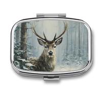 Majestic Deer Snow-Covered Forest Pill Box 2 Compartment Portable Medicine Pill Case Travel Pill Organizer for Pocket Purse