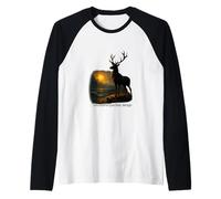 Majestic Deer Sunset Mountain Sea Wild Animal Raglan Baseball Tee