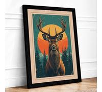 Majestic Deer Vintage Framed Wall Art Print A1 Black | Ready to Hang, Premium Gi Paper, Fade-Resistant Inks, Securely Packaged, UK Made