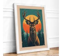 Majestic Deer Vintage Framed Wall Art Print A2 (59.4×42cm) White, Wall Decor for Living Room, Bedroom, Office & Home, Ready to Hang, Art Gift