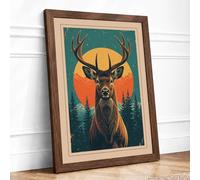 Majestic Deer Vintage Framed Wall Art Print A4 (29.7×21cm) Walnut, Wall Decor for Living Room, Bedroom, Office & Home, Ready to Hang, Art Gift
