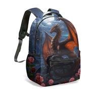 Majestic Dragon Cliff Rose Gothic Fantasy 16 Inch Backpack, Children's School Bag, Mythical Creature Enchanted Forest Print (02)