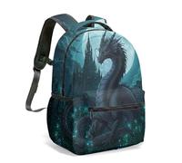 Majestic Dragon Cliff Rose Gothic Fantasy 16 Inch Backpack, Children's School Bag, Mythical Creature Enchanted Forest Print (03)