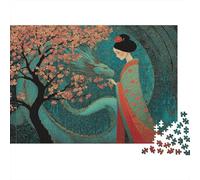 Majestic Dragon Coiling Around A Cherry Tree Jigsaw Puzzles Japanese Geisha Challenge Toy Educational Games Home Decoration for Adults& Teenager Age 14 Years Up 70x50cm/1000pcs