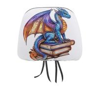 Majestic Dragon on Stack of Vintage Books Printed Car Headrest Cover,2 Pieces, Elastic Comfort Head Rest Cover for Women Men, Universal Fits Most Cars Van SUV Truck, Car Interior Decor Accessories