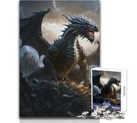 Majestic Dragon on Stone Steps Adult Jigsaw Puzzles 1000 Pieces Smart Fun Educational Game Great Heartfelt Meaningful Present Size 38x52cm