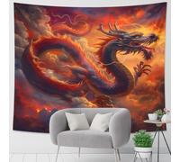 Majestic Dragon Red Orange Tapestry, Celestial Clouds Fantasy Wall Hanging, Decorative Art for Bedroom, Living Room, Dorm, Great for Festivals 60x80 Inch