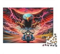 Majestic Eagle 1000 Piece Jigsaw Puzzle Paper for Adults Motorcycle Rider Thunderstorm Road Scene Puzzle Game for Family Focus Home Relax Gift 38x26cm/1000pcs