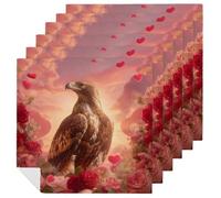 Majestic Eagle Red Hearts Pink Roses Cloth Napkins Set of 6, Square Premium Reusable Washable Polyester Table Linen Napkin for Dinner Party