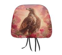Majestic Eagle Red Hearts Pink Roses Printed Car Headrest Cover,2 Pieces, Elastic Comfort Head Rest Cover for Women Men, Universal Fits Most Cars Van SUV Truck, Car Interior Decor Accessories
