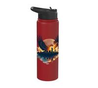 Majestic Eagle Soaring Above Cityscape Stainless Steel Insulated Water Bottle