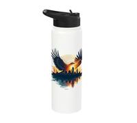 Majestic Eagle Soaring Above Cityscape Stainless Steel Insulated Water Bottle