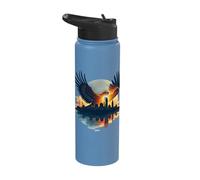 Majestic Eagle Soaring Above Cityscape Stainless Steel Insulated Water Bottle