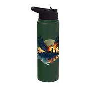 Majestic Eagle Soaring Above Cityscape Stainless Steel Insulated Water Bottle