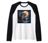 Majestic Eagle Under the Moonlight Sky Nature Scene Raglan Baseball Tee