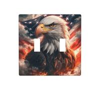 Majestic Eagle with American Flag Double Gang Toggle Light Cover Wall Plate Switch Decor Standard Size - 11.4x11.4cm