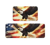 Majestic Eagles Soar Above The Banner Rug Cushioned Kitchen Rugs Sets Of 2 Comfort Standing Mat For Home Decor Sink,Kitchen Mats For Floor Non Slip Washable ，Laundr 17"X47"+17"X30"