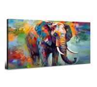 Majestic Elephant Canvas Wall Art for Bedroom Colorful Abstract Animal Wall Decor Wildlife Walking in Forest Landscape Pictures for Hallway Decoration 20x40" Modern Watercolor Painting Prints Artwork