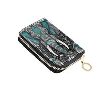 Majestic Elephant Tribal Floral Black Womens Wallets Leather RFID Blocking Card Holder Cute Small Coin Purse Wallet with Zipper