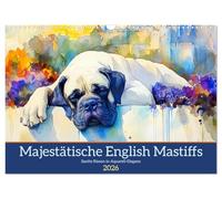 Majestic English Mastiffs. Gentle giants in watercolor elegance UK-Version (Wall Calendar 2026 DIN A3 Landscape), CALVENDO 12 Month Wall Calendar