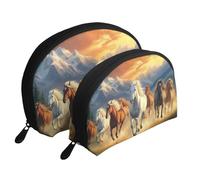 Majestic Galloping Horses at Sunset Printed Makeup Bags 2-Piece Portable Shell Travel Toiletry Bag