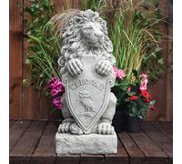 Majestic Gatepost Lion Status With Welcome Shield