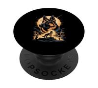 Majestic German Shepherd Moon Desert Night PopSockets Adhesive PopGrip