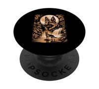 Majestic German Shepherd Moon Forest Waterfall Night PopSockets Adhesive PopGrip