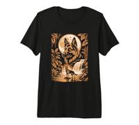 Majestic German Shepherd Moon Forest Waterfall Night Premium T-Shirt