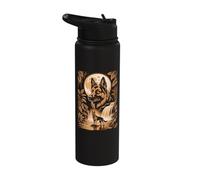Majestic German Shepherd Moon Forest Waterfall Night Stainless Steel Insulated Water Bottle