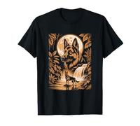 Majestic German Shepherd Moon Forest Waterfall Night T-Shirt