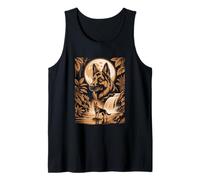 Majestic German Shepherd Moon Forest Waterfall Night Tank Top