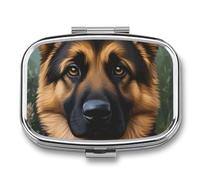 Majestic German Shepherd Pill Box 2 Compartment Square Metal Pill Organizer Portable Mini Travel Medicine Case with Mirror Cute Medicine Container Holder for Pocket Purse