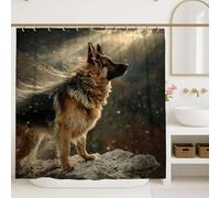 Majestic German Shepherd Shower Curtain, Dramatic Brown Grey Animal Decor for Winter Holidays, Rustic Modern Nature Artwork Shower Curtain with Hooks 72x72 Inch