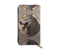 Majestic giant wolf Zipper leather wallet, 7.5 * 4.1 inch long clutch bag, multiple compartments and large capacity, a good gift for friends