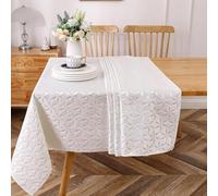 Majestic Giftware Polyester Tablecloths for Rectangle Tables | (70/120) - TC1360 Jacquard Exquisite Silver Print Hem Stitch Dining Table Cover | Decorative Washable Tablecloth for Kitchen, Dining