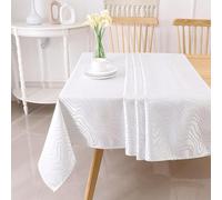 Majestic Giftware Polyester Tablecloths for Rectangle Tables | (70/144) - TC1348 Jacquard Silver Ripple Hem Stitch Dining Table Cover | Decorative Washable Tablecloth for Kitchen, Dining