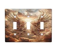 Majestic Golden Angel Wings Light Switch Cover Plates/Outlet Covers, Heavenly Design for Wall Decor, Thermoplastic Wall Plates, Standard Size Triple Toggle