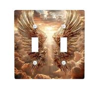 Majestic Golden Angel Wings Light Switch Cover Plates/Outlet Covers, Heavenly Design for Wall Decor, Thermoplastic Wall Plates, Standard Size Double Toggle