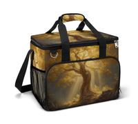 Majestic Golden Tree Mystical Camping Cooler Bags Insulated Beach Cooler Portable Leak Proof Camping Cooler with Shoulder Strap