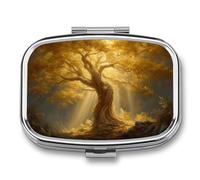 Majestic Golden Tree Mystical Pill Box 2 Compartment Portable Medicine Pill Case Travel Pill Organizer for Pocket Purse